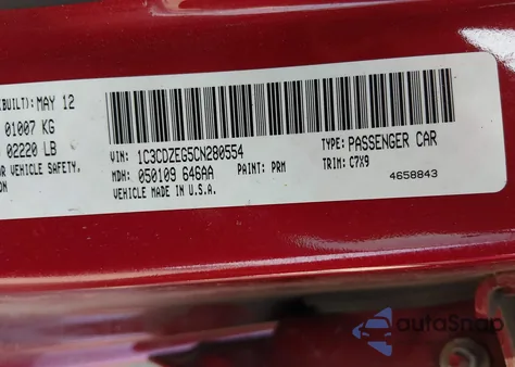 2012 Dodge Avenger Sxt Plus из США, поврежденный, VIN 1C3CDZEG5CN280554